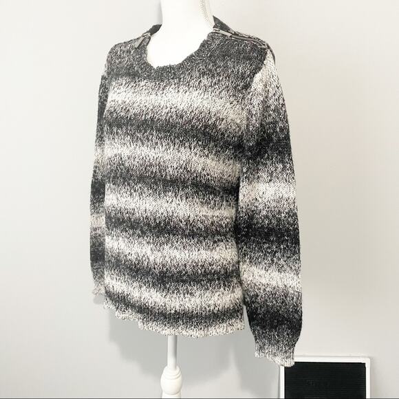 Michael Kors black gray striped sweater cozy zippers size XL - Picture 6 of 9